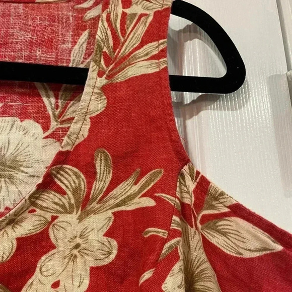 Kiko 100% Linen Pink Floral Round Neck Thick Strap Tank Top Hibiscus Size L - Picture 3 of 9